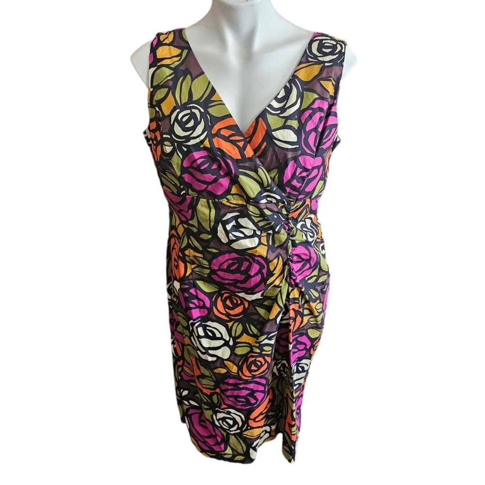 R & K Originals Rose Print  Sleeveless Sheath  dress Size 14